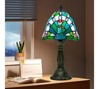 Ppbmocw Small Tiffany Lamp, 8 Inch Tiffany Style Lights Table Lamps for Living Room, Bedside, Reading,Vintage Mini Stained Glass Lamp Included 3 Color Temperatures E27 Bulb(Peacock)