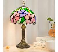 Ppbmocw Small Tiffany Lamp, 8 Inch Tiffany Style Lights Table Lamps for Living Room, Bedside, Reading,Vintage Mini Stained Glass Lamp Included 3 Color Temperatures E27 Bulb(Four Flowers)