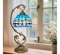 Ppbmocw Small Tiffany Lamp, 8 Inch Tiffany Style Lights Table Lamps for Living Room, Bedside, Reading,Vintage Mini Stained Glass Lamp Included 3 Color Temperatures E27 Bulb(Blue Sea and Sky)