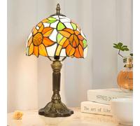 Ppbmocw Small Tiffany Lamp, 8 Inch Tiffany Style Lights Table Lamps for Living Room, Bedside, Reading,Vintage Mini Stained Glass Lamp Included 3 Color Temperatures E27 Bulb(Sunflower)