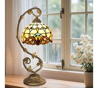 Ppbmocw Small Tiffany Lamp, 8 Inch Tiffany Style Lights Table Lamps for Living Room, Bedside, Reading,Vintage Mini Stained Glass Lamp Included 3 Color Temperatures E27 Bulb(Beige Baroque)