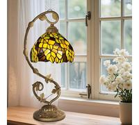 Ppbmocw Small Tiffany Lamp, 8 Inch Tiffany Style Lights Table Lamps for Living Room, Bedside, Reading,Vintage Mini Stained Glass Lamp Included 3 Color Temperatures E27 Bulb(Leaves)