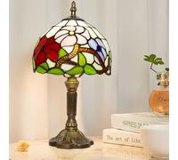Ppbmocw Small Tiffany Lamp, 8 Inch Tiffany Style Lights Table Lamps for Living Room, Bedside, Reading,Vintage Mini Stained Glass Lamp Included 3 Color Temperatures E27 Bulb(Three Flowers)