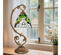 Ppbmocw Small Tiffany Lamp, 8 Inch Tiffany Style Lights Table Lamps for Living Room, Bedside, Reading, Vintage Mini Stained Glass Lamp Included 3 Color Temperatures E27 Bulb(White Chrysanthemum)