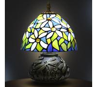 Ppbmocw Small Tiffany Lamp,Stained Glass Table Lamp for Living Room,Bedside,Reading,8 Inch Vintage Mini Mushroom Desk Light Included 3 Color Temperatures E27 Bulb (White Flowers)