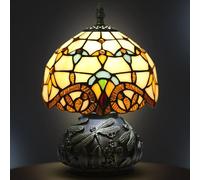 Ppbmocw Small Tiffany Lamp,Stained Glass Table Lamp for Living Room,Bedside,Reading,8 Inch Vintage Mini Mushroom Desk Light Included 3 Color Temperatures E27 Bulb (Beige Baroque)