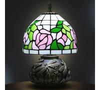 Ppbmocw Small Tiffany Lamp,Stained Glass Table Lamp for Living Room,Bedside,Reading,8 Inch Vintage Mini Mushroom Desk Light Included 3 Color Temperatures E27 Bulb (Pink Rose)