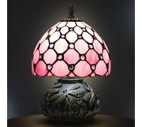 Ppbmocw Small Tiffany Lamp,Stained Glass Table Lamp for Living Room,Bedside,Reading,8 Inch Vintage Mini Mushroom Desk Light Included 3 Color Temperatures E27 Bulb (Pink)