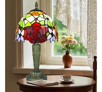 Ppbmocw Small Tiffany Style Lamp,Stained Glass Table Lamp for Living Room,Bedside,Reading,8 inch Vintage Mini Desk Light Included 3 Color Temperatures E27 Bulb (Rose No. 1)