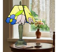 Ppbmocw Small Tiffany Style Lamp,Stained Glass Table Lamp for Living Room,Bedside,Reading,8 inch Vintage Mini Desk Light Included 3 Color Temperatures E27 Bulb (Quarterly Roses)
