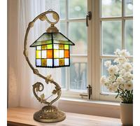 Ppbmocw Tiffany Diamond House Lamp,21x11x8 inches Stained Glass Lamp with Three-Color Dimming for Bedside Table,Antique Office,As A Gift to Family and Friends