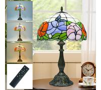 Ppbmocw Tiffany Style Lamp, Small Stained Glass Lamp for Living Room, Bedside, Bedroom, Nightstand, 12 Inch Mini Vintage Table Lights Included E27 Bulb with Remote Control(Butterfly in Spring)