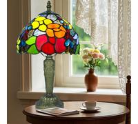 Ppbmocw Tiffany Style Lamp, Small Stained Glass Table Lamp for Living Room, Bedside, Reading, 8 inch Vintage Handmade Mini Desk Light Included 3 Color Temperatures E27 Bulb (Rose No. 2)