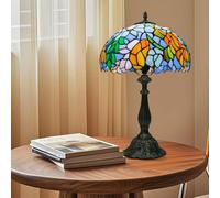 Ppbmocw Tiffany Style Lamp,Stained Glass Table Lamp for Living Room,Bedside,Bedroom,Nightstand,12 Inch Small Vintage Lights Included E27 Bulb with Remote Control (Flowers in Full Bloom)