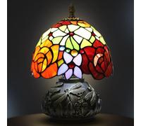 Ppbmocw Tiffany Style Table Lamp, Red Rose Stained Glass Lamp for Living Room, Bedside, 8 Inch Small Mushroom Antique Lights Included 3 Color Temperatures Dimmable E27 LED