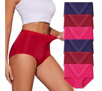 PPBYS Womens Underwear Pack,C Section High Waisted Tummy Control Moisture-Wicking Brief Underwear,plus size Panties 6Packs, 6pack-3color-royal Blue,burgundy,rosy Red, L