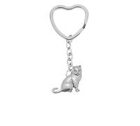 PPC03 British Shorthair Cat fine English Pewter on a heart shaped split ring Keyring