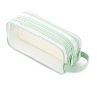 PPcdfre 1 PCS 2 Compartment Pen Bag Clear Pencil Pouch Transparent Makeup Bag for Teen Student College Green