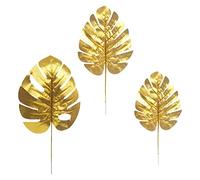 PPcdfre 30Pcs Artificial Plants Palm Leaves Gold Tropical Leaves Decorations Turtle Leaf Monstera Palm Tree Leaves Artificial