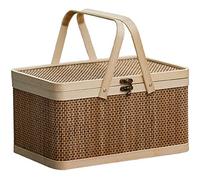 PPcdfre Bamboo Basket Bamboo Picnic Basket with Lid Handheld Snacks Bread Storage Basket