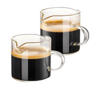 PPcdfre Espresso Cups Set of 2, 4 OZ Double Spouts Cups, Espresso Shot Glasses, Milk Cup with Handle, Clear Glass, Espresso