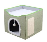 PPcdfre Large Cat Bed with Ball Hanging and Scratch Pad Double Layered Foldable Cat Beds for Indoor Cats Sleeping All Seasons,A
