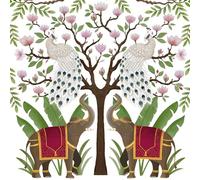 PPD 20 Napkins Animal Motifs Elephants and Peacocks on a Tree as Table Decoration Paper Napkins with Motif Also for Decoupage and Decoupage 33 x 33 cm