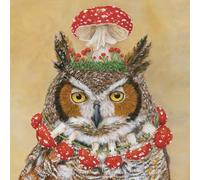 PPD 20 Napkins Autumn Artistic Owl with Mushrooms as Table Decoration Paper Napkins with Motif Also for Decoupage and Decoupage 33 x 33 cm