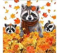 PPD 20 Napkins Raccoons Play in Autumn Animals Autumn Leaves Decoupage Decoupage 33 x 33 cm