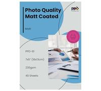 PPD 40 Sheets 7x5 Inkjet Matt Photo Paper 230gsm Super Heavy Instant Dry Low Glare PPD-61-40