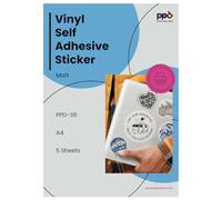 PPD 5 Sheets A4 Vinyl Sticker Paper Matt Printable Inkjet | Self-Adhesive Premium Backing. Waterproof, Tear-Resistant, and Quick-Drying Sheets for Labels and Custom Decals. PPD-38-5