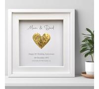 PPDesigns Personalised 50th Wedding Anniversary Present for Parents, Framed Golden Heart, 50th Anniversary for Couples, for Mum & Dad, Nan & Grandad, Gold Heart Picture Frame