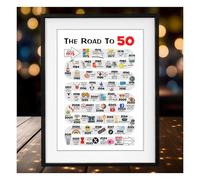 PPDesigns The Road to 50 Poster Unframed, Happy 50th Birthday gift for men or women, with Card and Red Ribbon, Sign Party Decor, Birthday Gift 50 Year Old (1975)