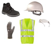 PPE Safety kit, Boots, Helmet, hi vis Vest, Specs, Gloves