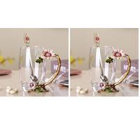 PPEA Enamel Sunflower Crystal Lead-Free Glass Tea Cup with Spoon Set, Present for The Christmas, Valentine's Day.Best Present for Mother, Grandma, Girlfriend, Sister. (Pack of 2)
