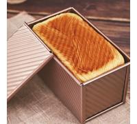 PPEA Pullman Loaf Pan with Lid, 1Pound Dough Capacity Rectangular Bread Pan, Carbon Steel Corrugated Bread Toast Box Mold with Cover for Baking Bread