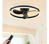 Ppeng 50cm Modern Ceiling Fan with Lights and Remote,Smart App Control,Dimmable LED Lighting，Reversible Fan,6 Quiet Speeds,Bedroom Living Room Wall Ceiling Plug-in Lamp (Black)