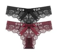 PPETAUL 2-Pack Custom Thong with Name - Personalized Name Thong Rhinestone Silvery Golden Letters G-String Tanga Lingerie, Thongs12, One size