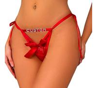 PPETAUL 2-Pack Custom Thong with Name - Personalized Name Thong Rhinestone Silvery Golden Letters G-String Tanga Lingerie, Thongs09, One size