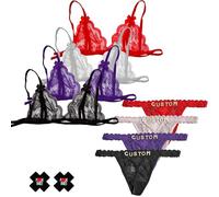 PPETAUL Custom Thong with Name - Personalized Name Thongs Bra Set Customized Panties for Women DIY Rhinestone Silvery Golden Letters G-String Lingerie Set Thong Plus Size Tanga Underwear, Black,