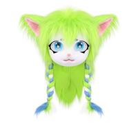 PPFINE Animal Cat Fursuit Furry Mask Halloween Full Head Plush Cosplay Party Costume Accessory