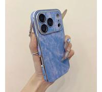 PPFVVTV Luxury Vintage Cowboy Jeans Fabric Bumper Case for Iphone 17 16 15 14 13 Pro Max Plus Retro Armor Plating Shockproof Phone Cover(for Iphone 15 Pro Max/Blue)