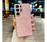 PPFVVTV Magnetic Wireless Charging Solid Color Plating Border Glitter Phone Case for Samsung S25 Ultra S23 S24 Ultra Plus(Galaxy S24 Ultra/Pink)