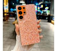 PPFVVTV Magnetic Wireless Charging Solid Color Plating Border Glitter Phone Case for Samsung S25 Ultra S23 S24 Ultra Plus(Galaxy S24 Ultra/Orange)