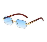 PPFVVTV Trendy Rimless Sunglasses for Men Women Frameless Rectangle Wood Frame Sun Glasses Retro Shades Summer Traveling Eyewear UV400,Gold Gradient Blue,One size