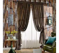 PPGE Home Velvet Curtain Blackout Curtains,Vintage Pom Pom Window Curtains,Thermal Insulated Rod Pocket Tassel Drapes For Bedroom Livng Room Decor-Wine red 150x270cm(59x106inch)