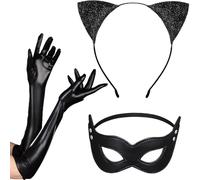 PPGGOPP Halloween Cat Costume Complete Set 3 Pieces Cat Costume Women Cat Ears Cat Cosplay Set Catwoman Costume for Carnival Halloween Cosplay Party (B)