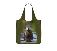 PPHGUT Animal Cute Brown Otters Print Women Men Foldable Reusable Shopping Lightweight Tote Bag Weekend Travel Camping