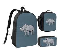PPHGUT Animal Rhino Print School Bag Set Lunch Bag Pen Case Boys Girls School Outdoor Activities Shopping
