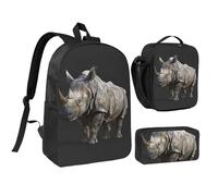 PPHGUT Animal Rhino Print School Bag Set Lunch Bag Pen Case Boys Girls School Outdoor Activities Shopping